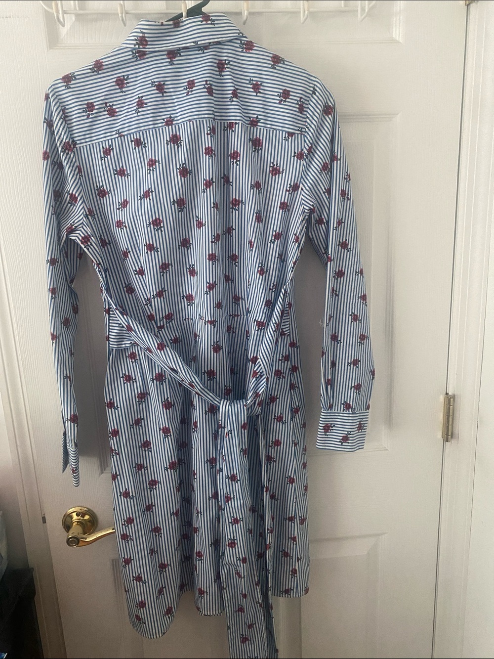 Brooks Brothers Light Blue & white Striped Button-Down dress w Red Flowers 8 - Picture 5 of 5
